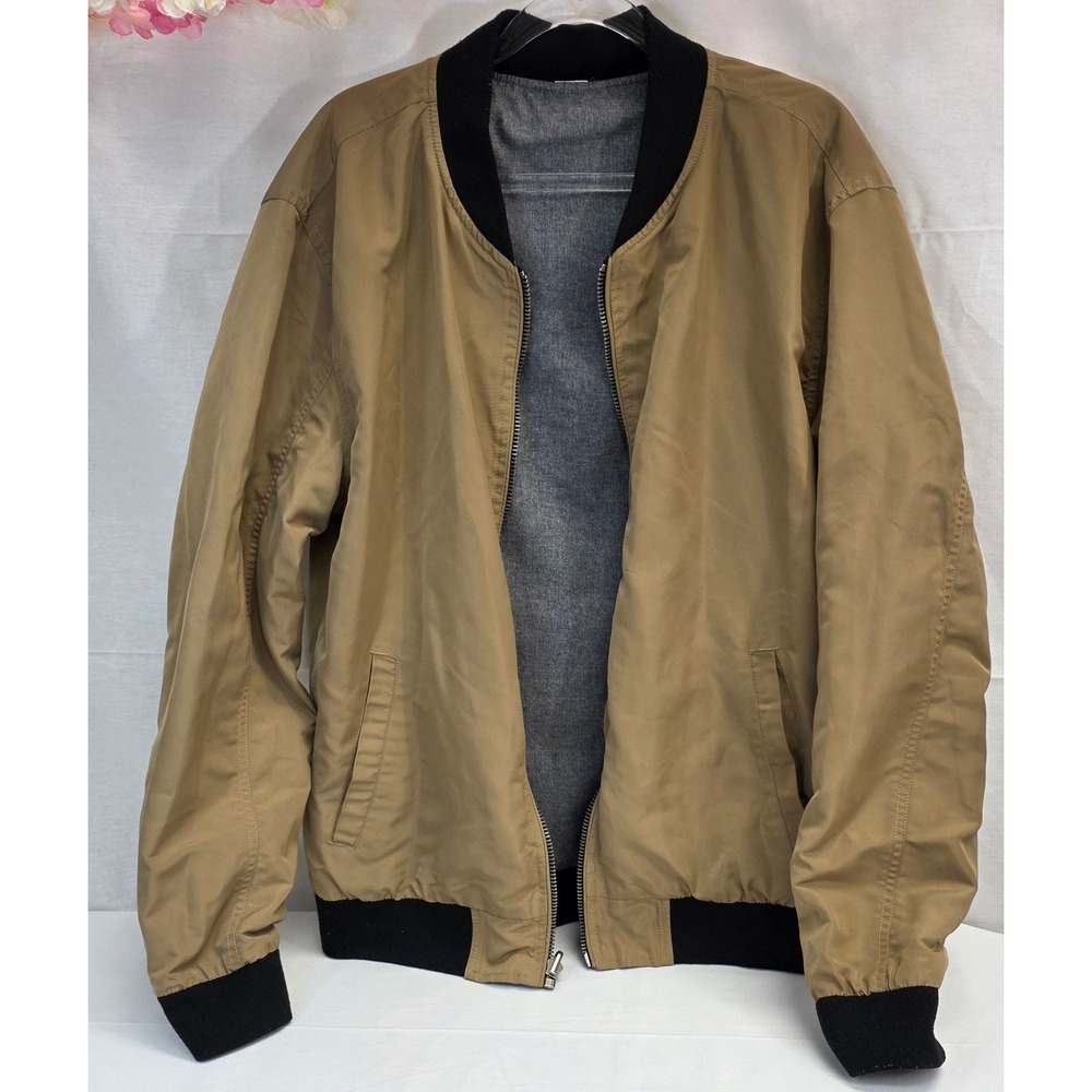 Civil Society Reversible Bomber Jacket Mens Tan Heather Grey Full Zip